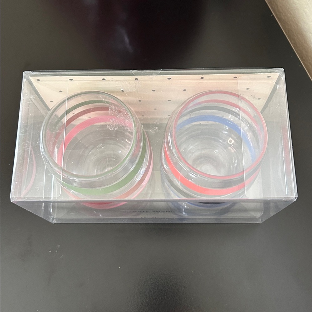Kate Spade NIB Multicolor Striped Acrylic 14 oz Stemless 2-Piece Wine Glass Set - Picture 10 of 13